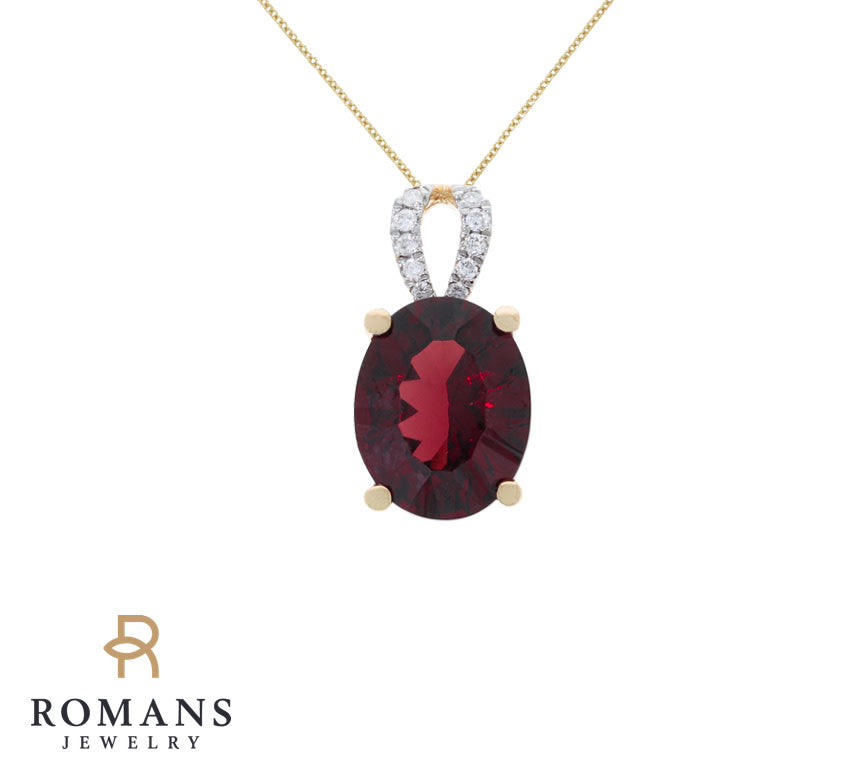 Garnet Diamond Pendant 14K Yellow Gold 3.15CT