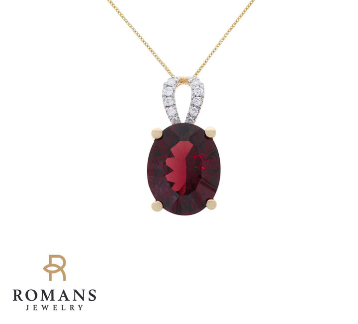 Garnet Diamond Pendant 14K Yellow Gold 3.15CT