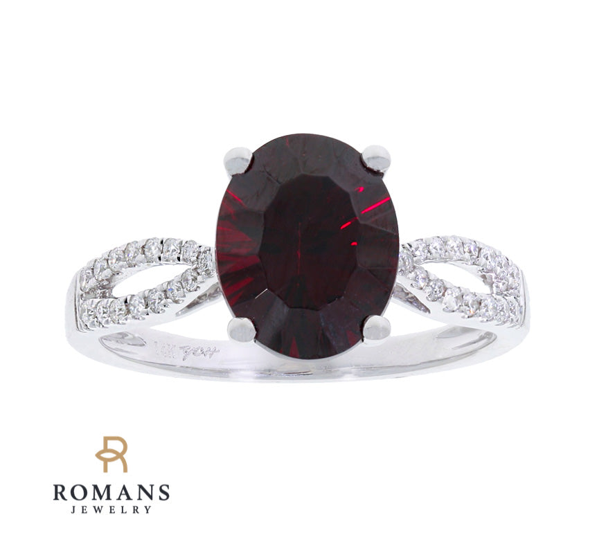Garnet Diamond Ring 14K White Gold 3.37 CT