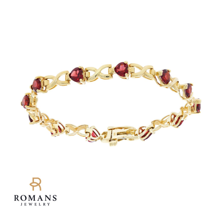 Garnet Heart Bracelet 14K Yellow Gold 7.20 CTW