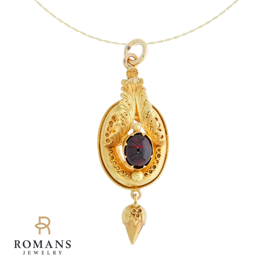 Garnet Pendant 1880's 14K Yellow Gold .70CT