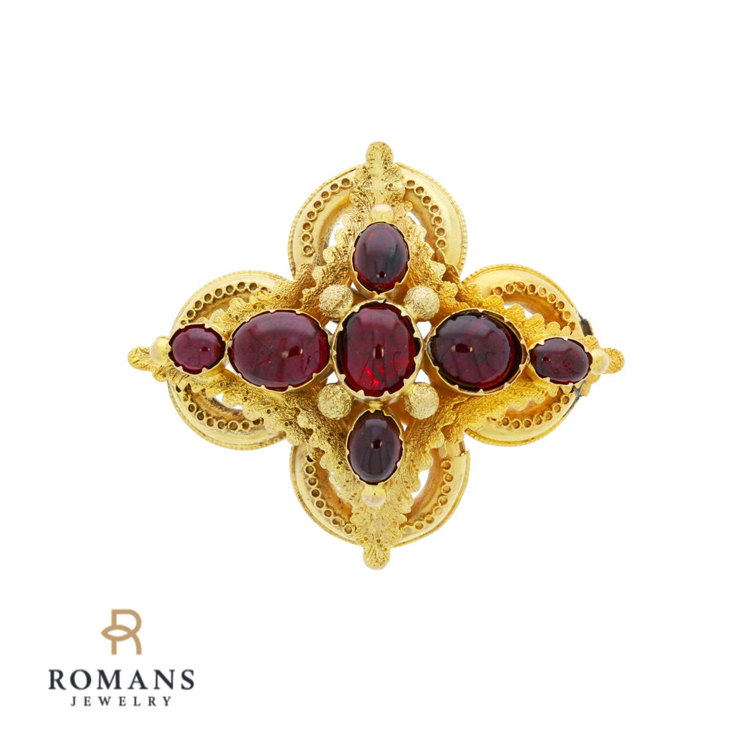 Garnet Victorian Era Pendant 14K Yellow Gold 8.95CTW