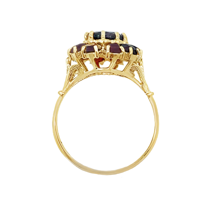 Oval Garnet Halo Cluster Ring 14K Yellow Gold 1.30CTW
