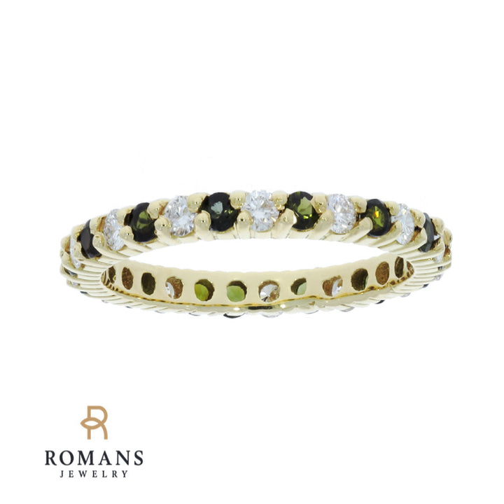 Green Tourmaline Diamond Eternity Band 18K Yellow Gold