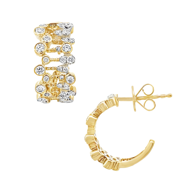 Abstract Diamond Half Hoop 14K Yellow Gold Earrings 0.57 CTW