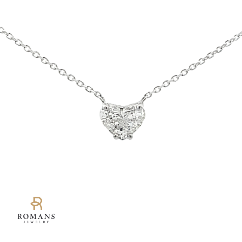 Heart Diamond Floating Necklace 14K White Gold 0.38CT