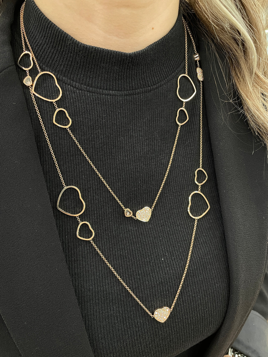 Chopard Happy Hearts Sautoir Necklace 18K Rose Gold 1.35CT