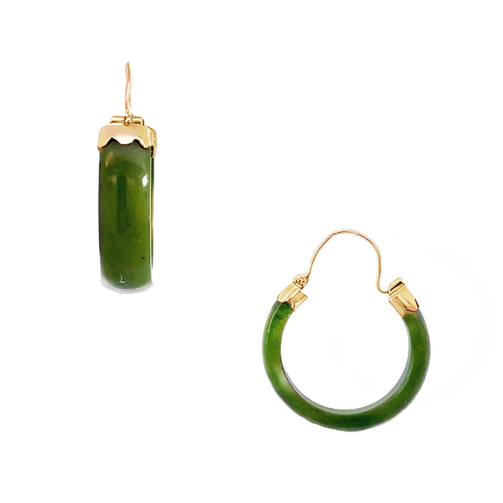 Nephrite Jade Hoop Earrings 14K Rose Gold