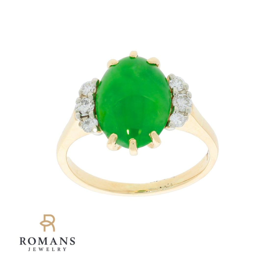 Jade Jadeite Double Cabochon Diamond Ring 14K Two Tone
