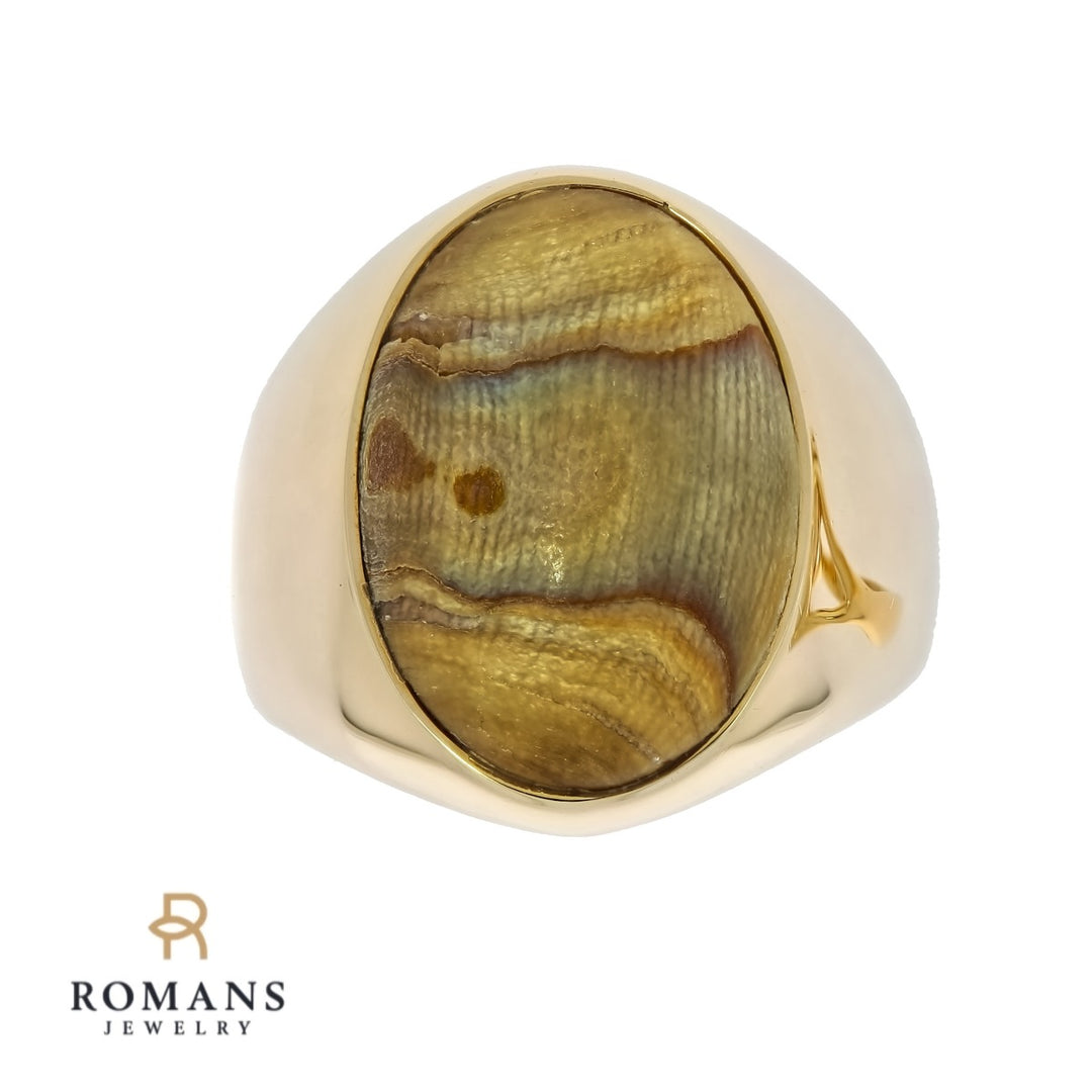 Jasper Stone Men's Ring 14K Yellow Gold