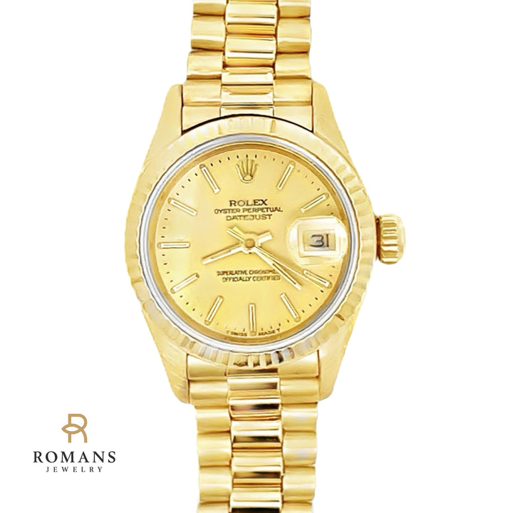 Ladies Presidential Rolex Oyster Perpetual Datejust 18K Yellow Gold