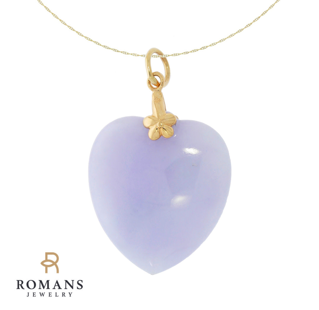 Lavender Jade Heart Pendant 18K Yellow Gold