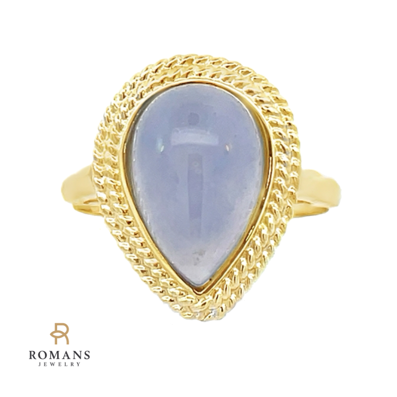 Lavender Jade Pear Shape Ring 14K Yellow Gold