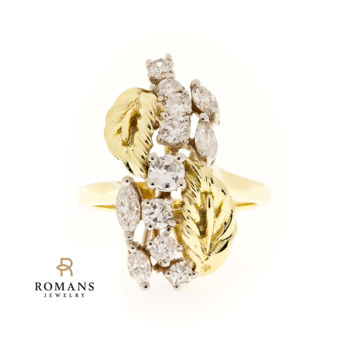 Diamond Leaf Ring 18K Two Tone 1.15CTW