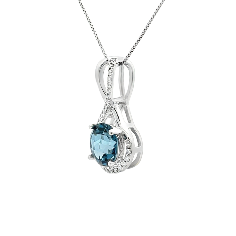 London Blue Topaz Diamond Halo Pendant 14K White Gold 2.40CT