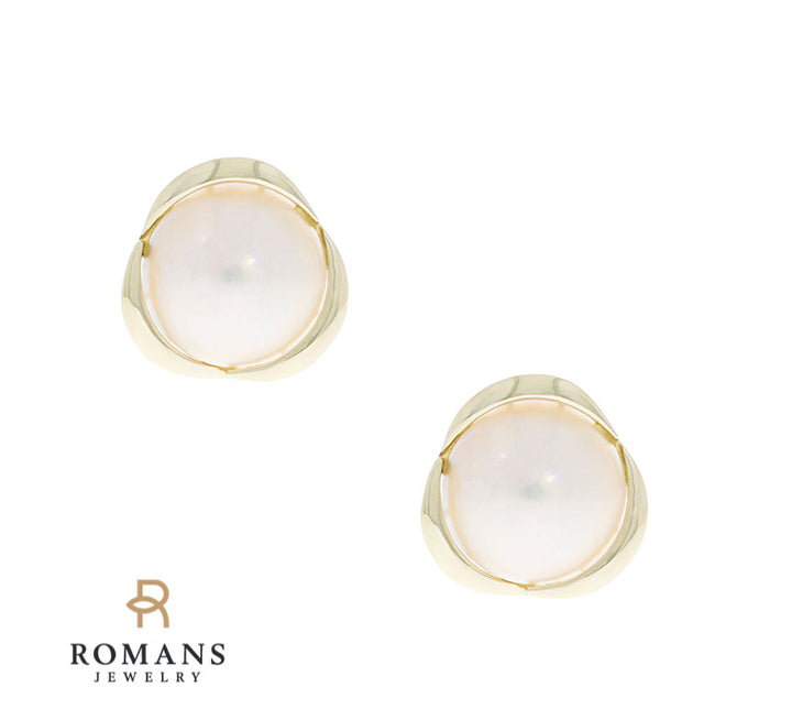 Mabe Pearl Button Earrings 14K Yellow Gold