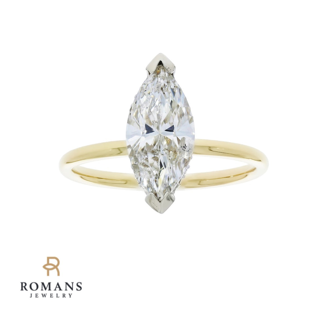 Marquise Diamond Solitaire 14K Two Tone 1.99CT GIA