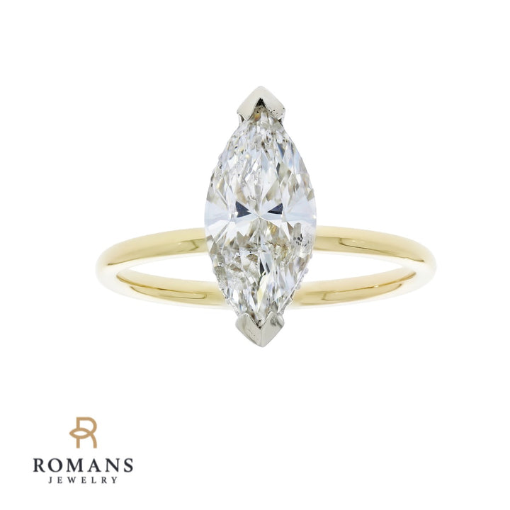 Marquise Diamond Solitaire 14K Two Tone 1.99CT GIA