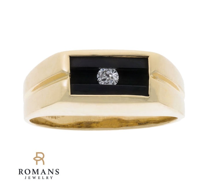 Men's Diamond Onyx Ring 14K Yellow Gold