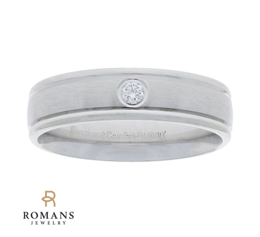 Men's Diamond Wedding Band 14K White Gold 6MM