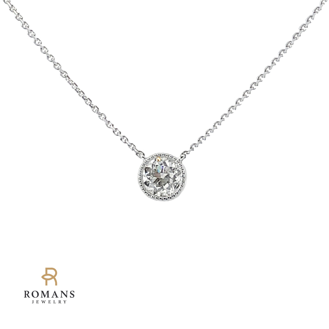 Milgrain Diamond Floating Necklace 14K White Gold .70CT GIA