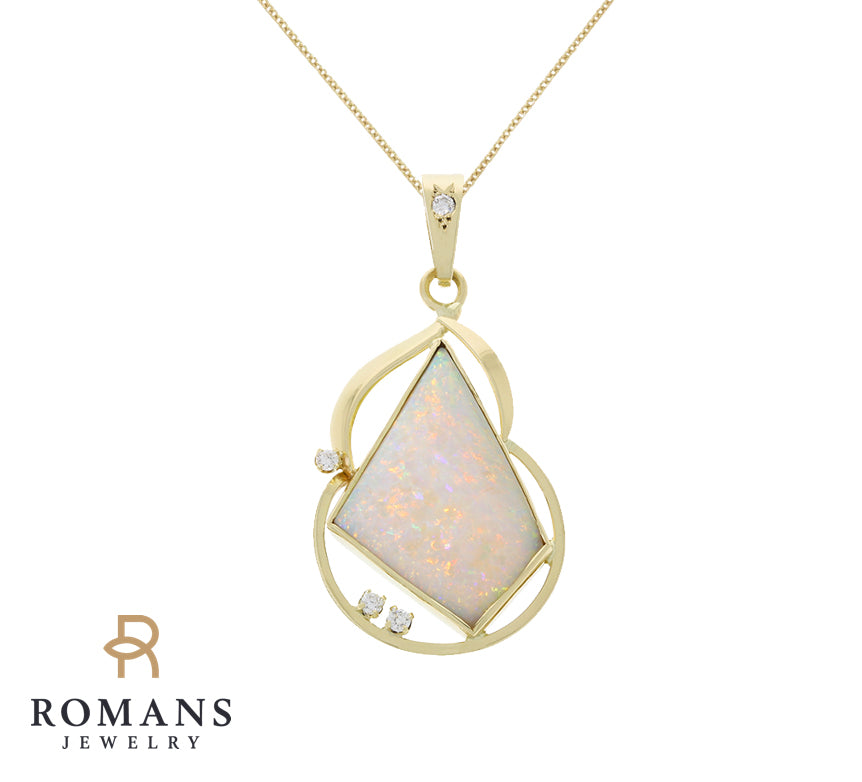 Modern Opal Diamond Pendant 18K Yellow Gold