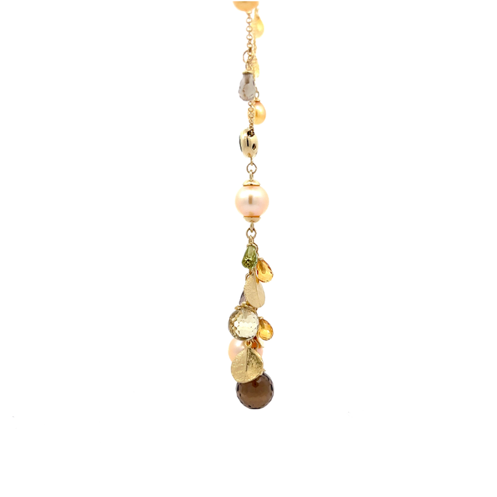 Multi-Gemstones and Pearls Y-Necklace 14K Yellow Gold