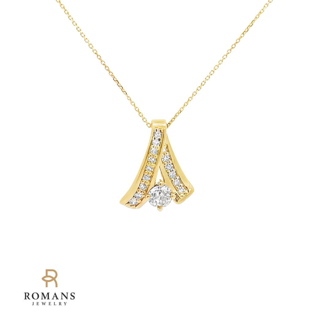 Old European Cut Diamond Fabric Style Pendant 10K Yellow Gold