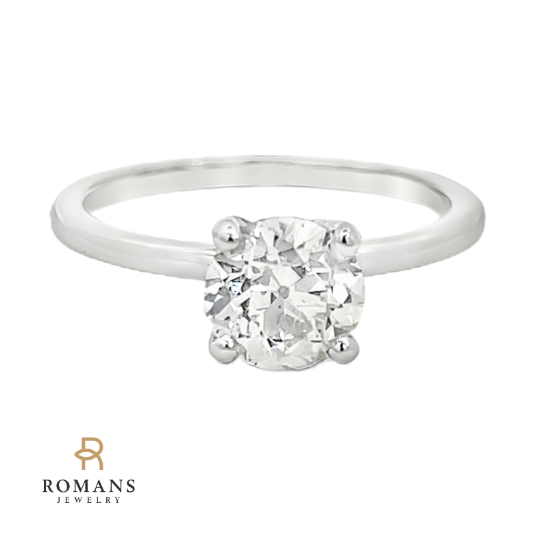 Old European Cut Diamond Solitaire Engagement Ring 14K White Gold 1.21CT