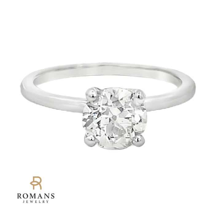 Old European Cut Diamond Solitaire Engagement Ring 14K White Gold 1.21CT