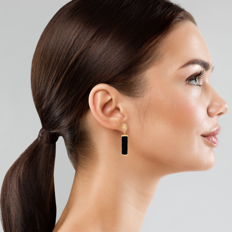 Onyx Dangle Earrings 14K Yellow Gold