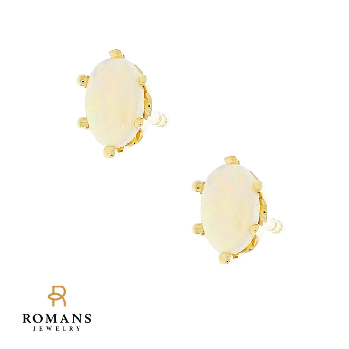 Opal Oval Stud Earrings 14K Yellow Gold
