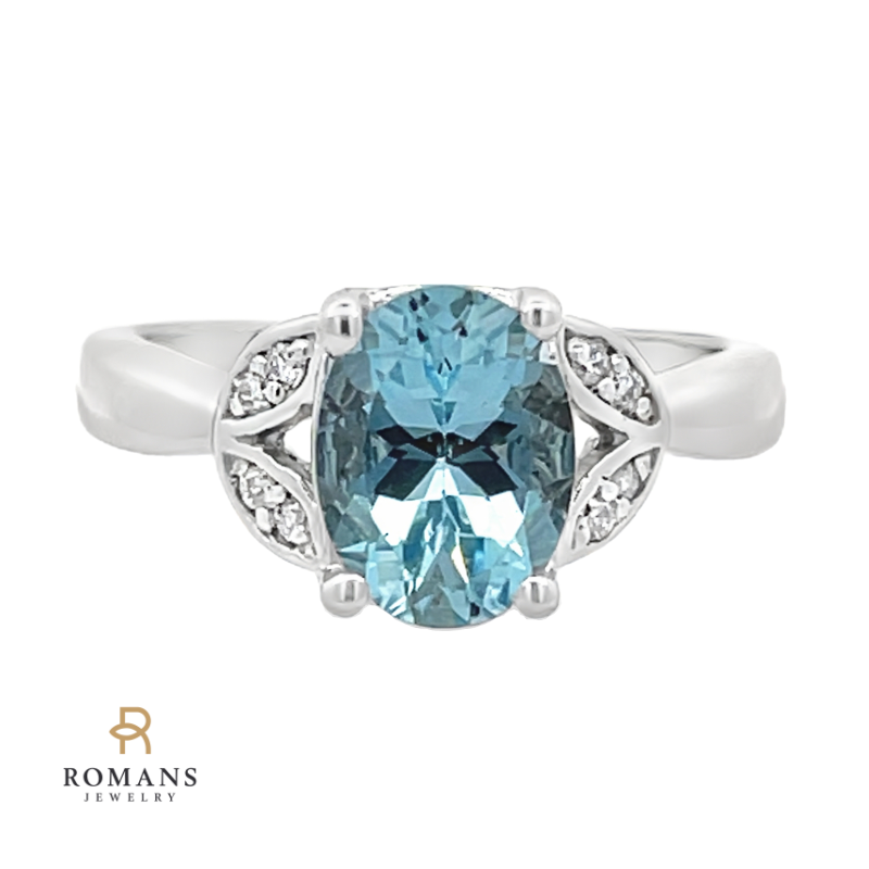 Aquamarine Nature Inspired Ring 14K White Gold 1.77CT