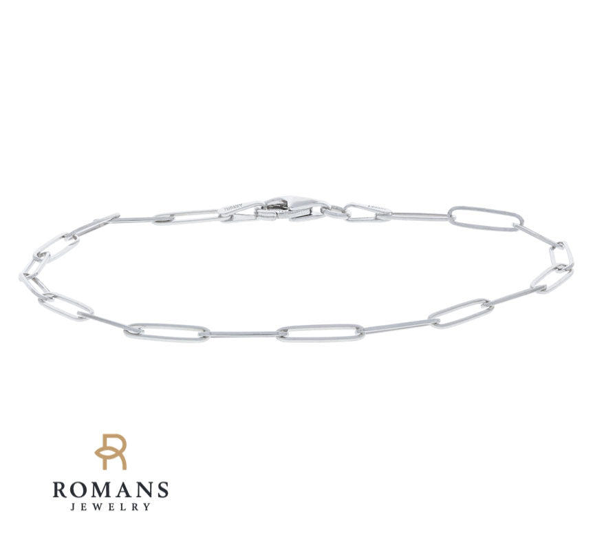 Paperclip Link Bracelet 14K White Gold