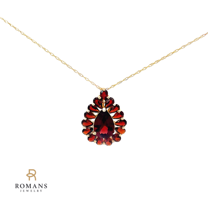 Pear Halo Garnet Pendant 14K Yellow Gold 7.65CTW