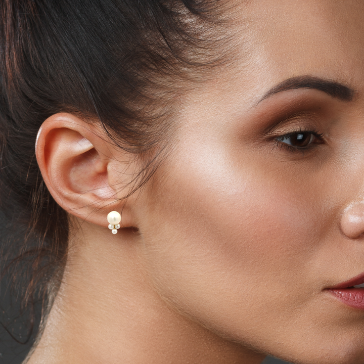 Cluster Pearl Earrings 14K Yellow Gold