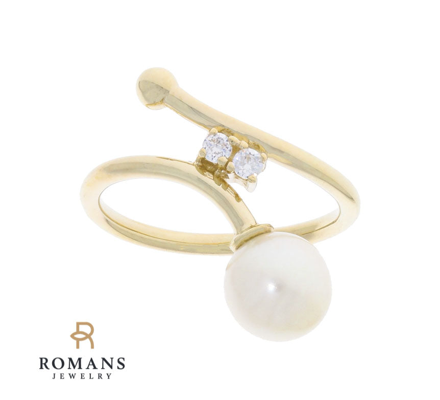 Pearl White Topaz Bypass Ring 14K Yellow Gold