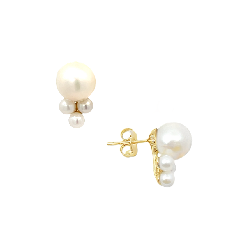 Cluster Pearl Earrings 14K Yellow Gold
