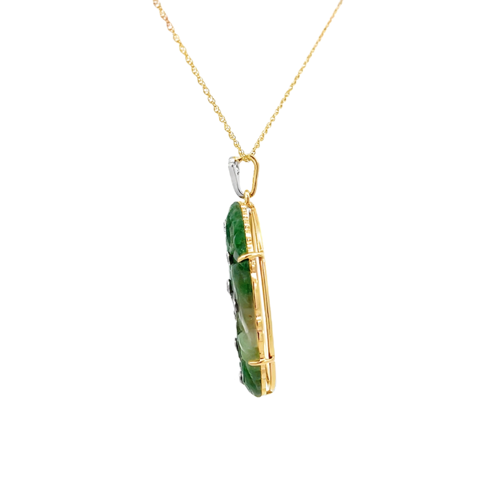 Carved Jade Diamond Pendant 14K Yellow Gold .27CTW