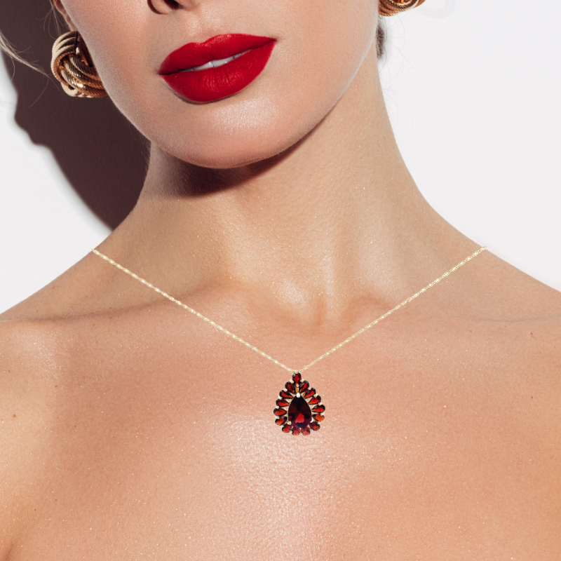 Pear Halo Garnet Pendant 14K Yellow Gold 7.65CTW