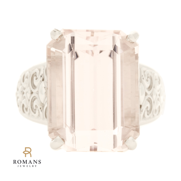 Pink Kunzite Ring 14K White Gold 14.35 CT