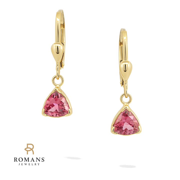 Pink Tourmaline Dangle Earrings 14K Yellow Gold 1.56CTW