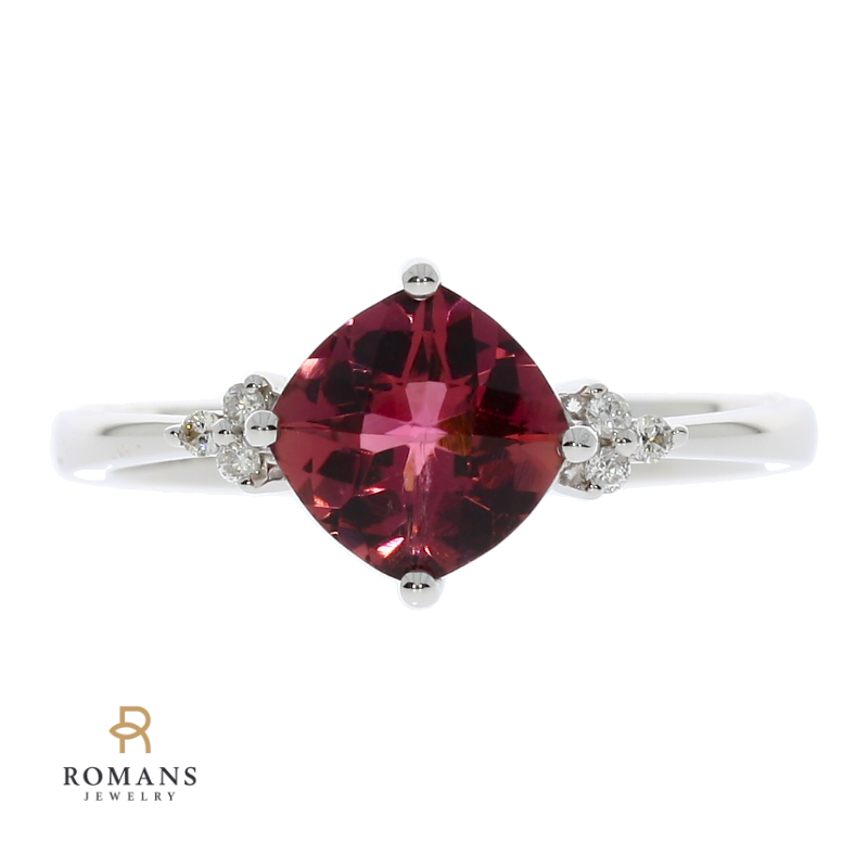 Pink Tourmaline Diamond Ring 14K White Gold 1.65 CT