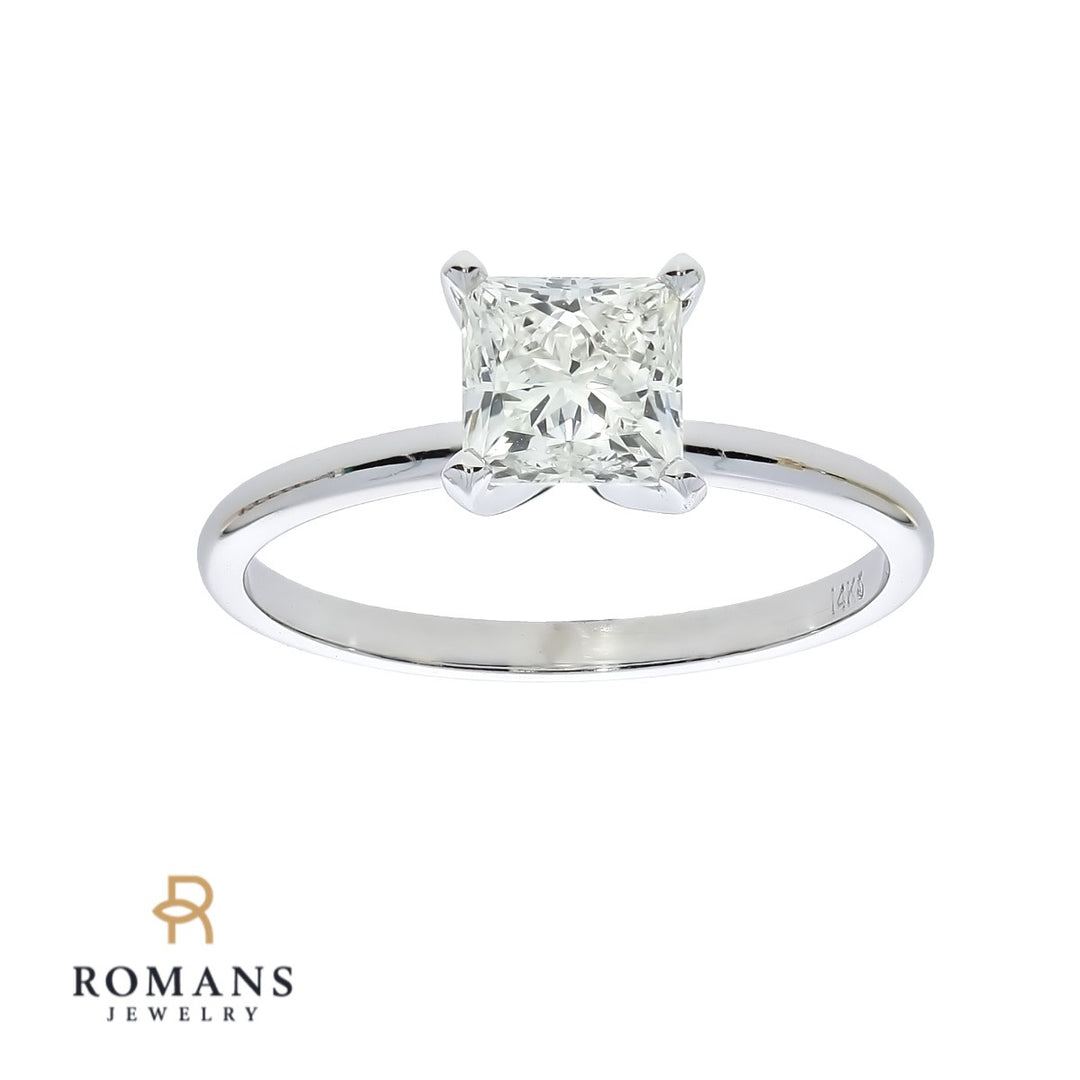 Princess Cut Diamond Solitaire Engagement Ring 14K White Gold 1.22CT GIA