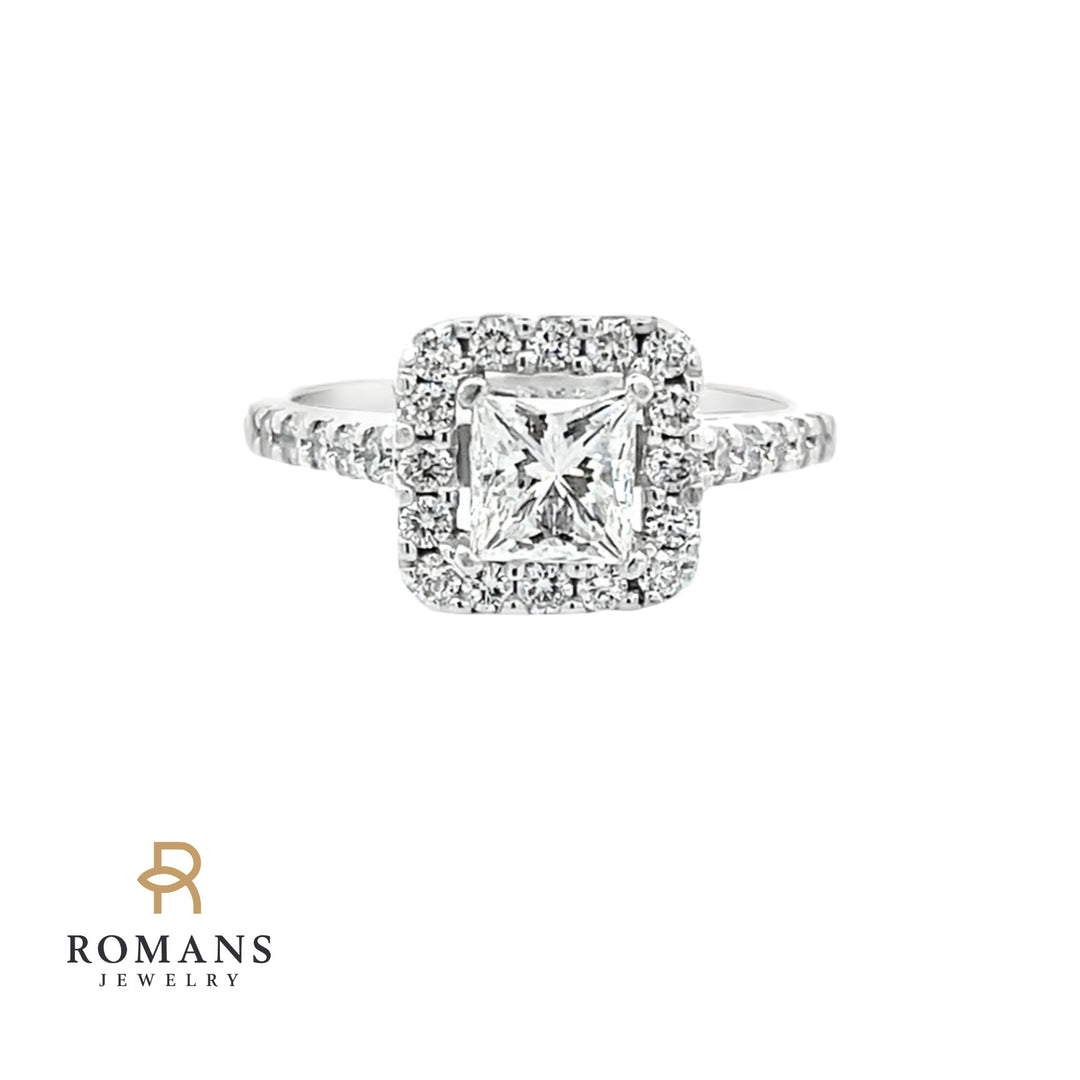 Princess Diamond Halo Engagement Ring 14K White Gold