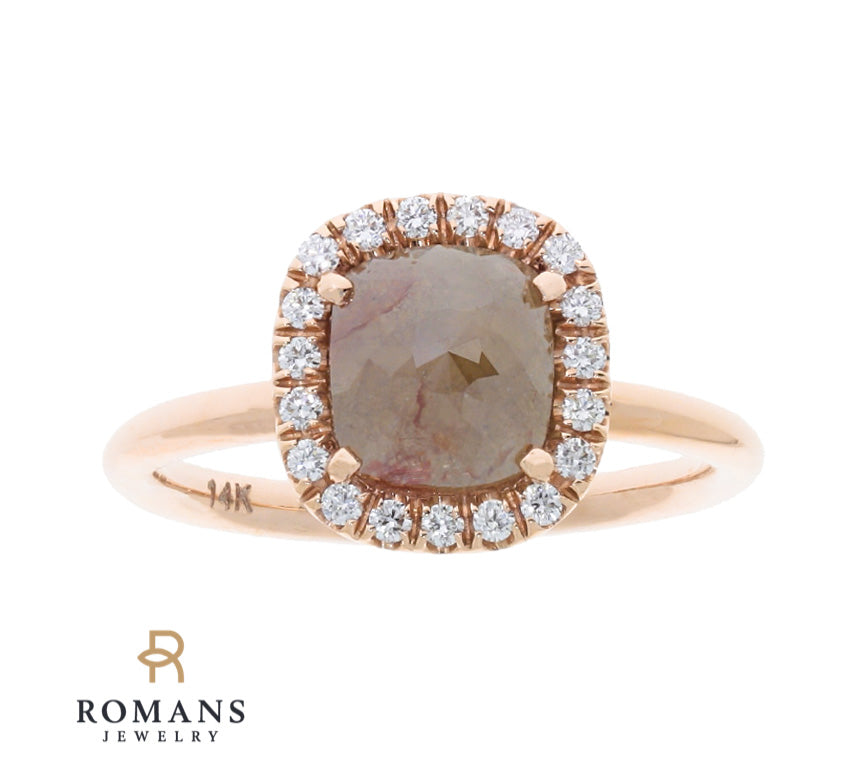 Raw Diamond Halo Engagement Ring 14K Rose Gold 1.35 CT