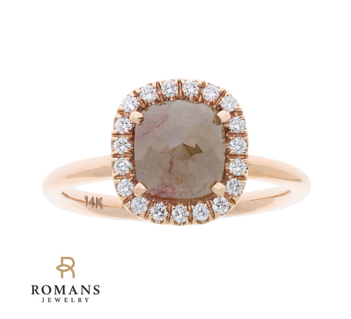 Raw Diamond Halo Engagement Ring 14K Rose Gold 1.35 CT