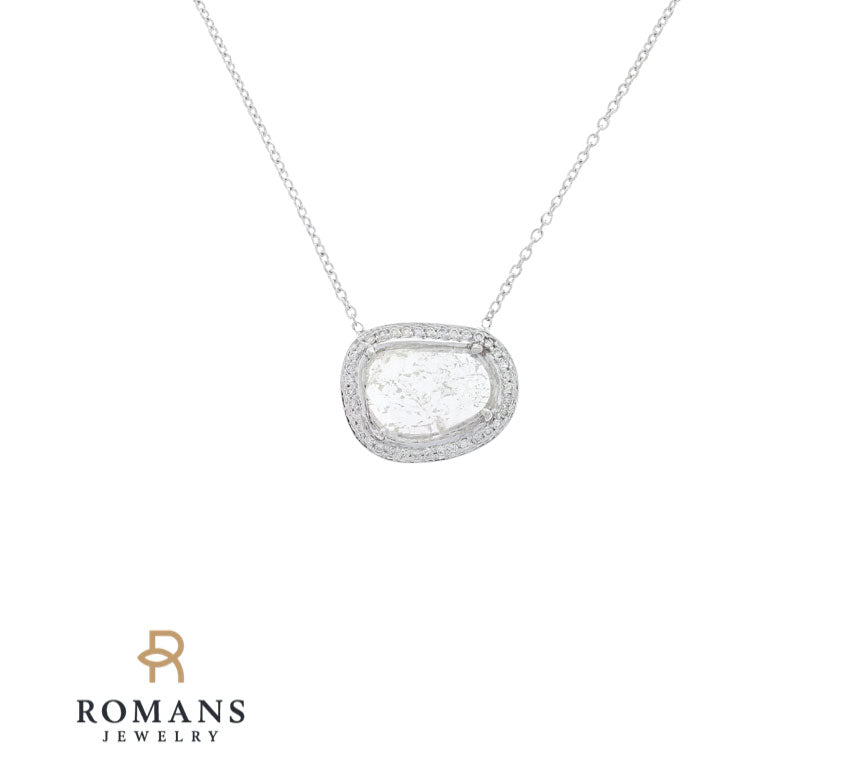 Raw Salt & Pepper Diamond Halo Necklace 14K White Gold .70CT