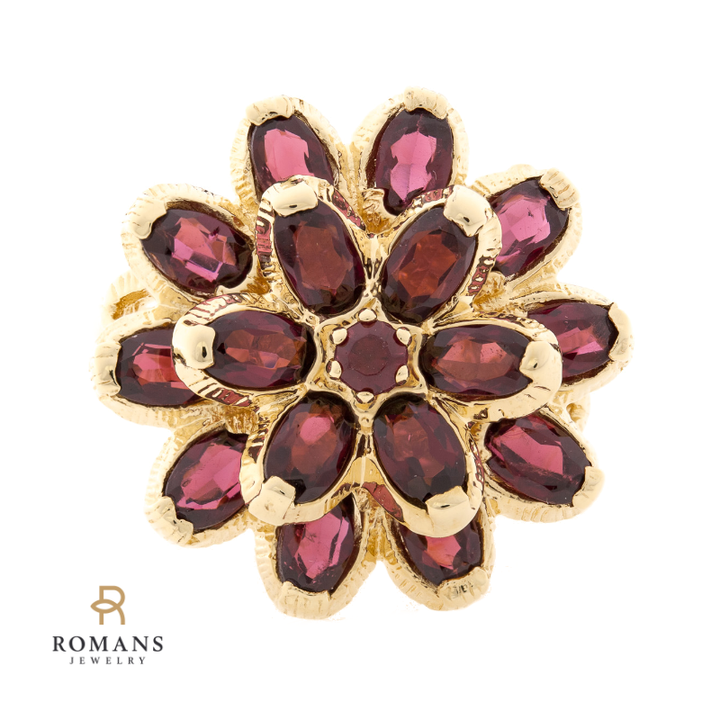 Rhodolite Garnet Flower Ring 14K Yellow Gold 4 CTW