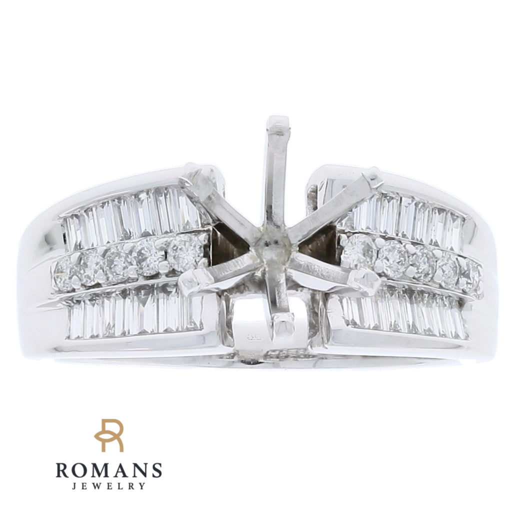 Round Diamond Baguette Setting 14K White Gold